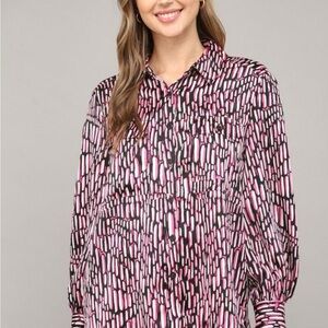 90.) Fate Pink and Black Patterned Blouse